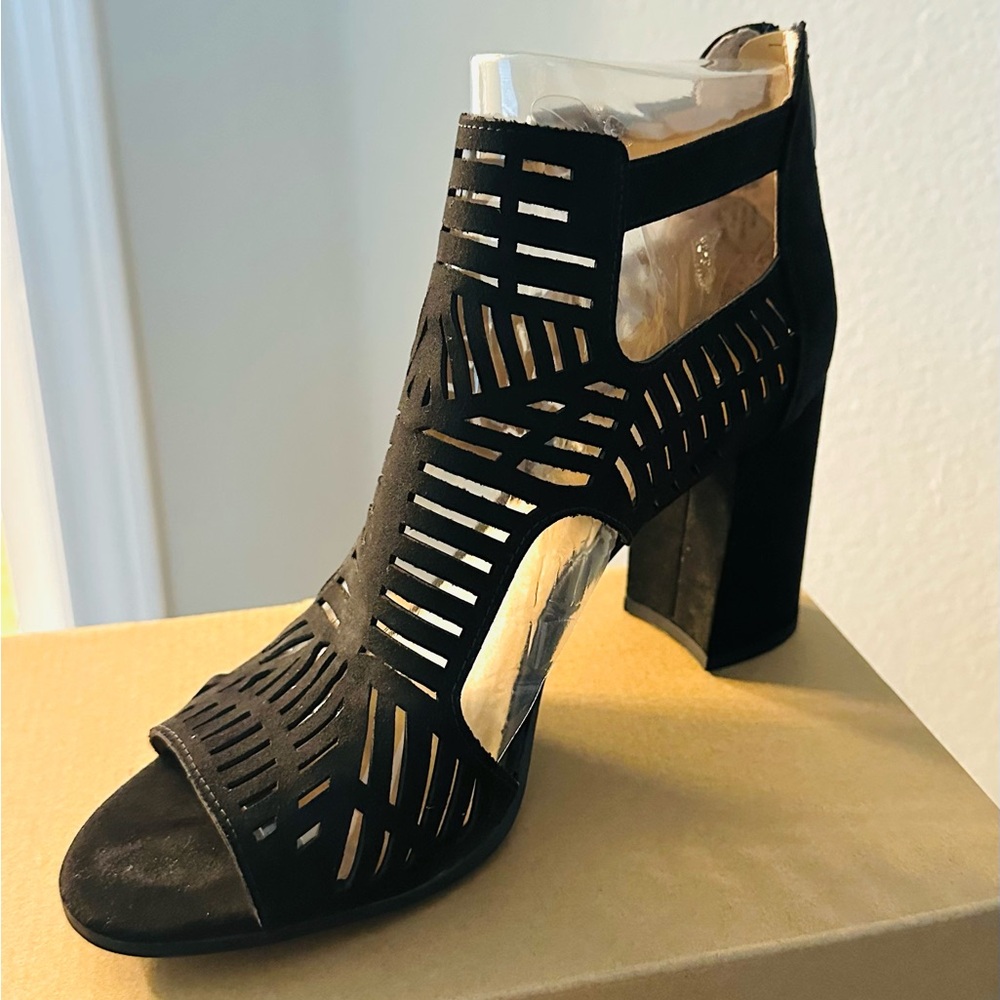 Franco Sarto Black Geometric Cutout Heels